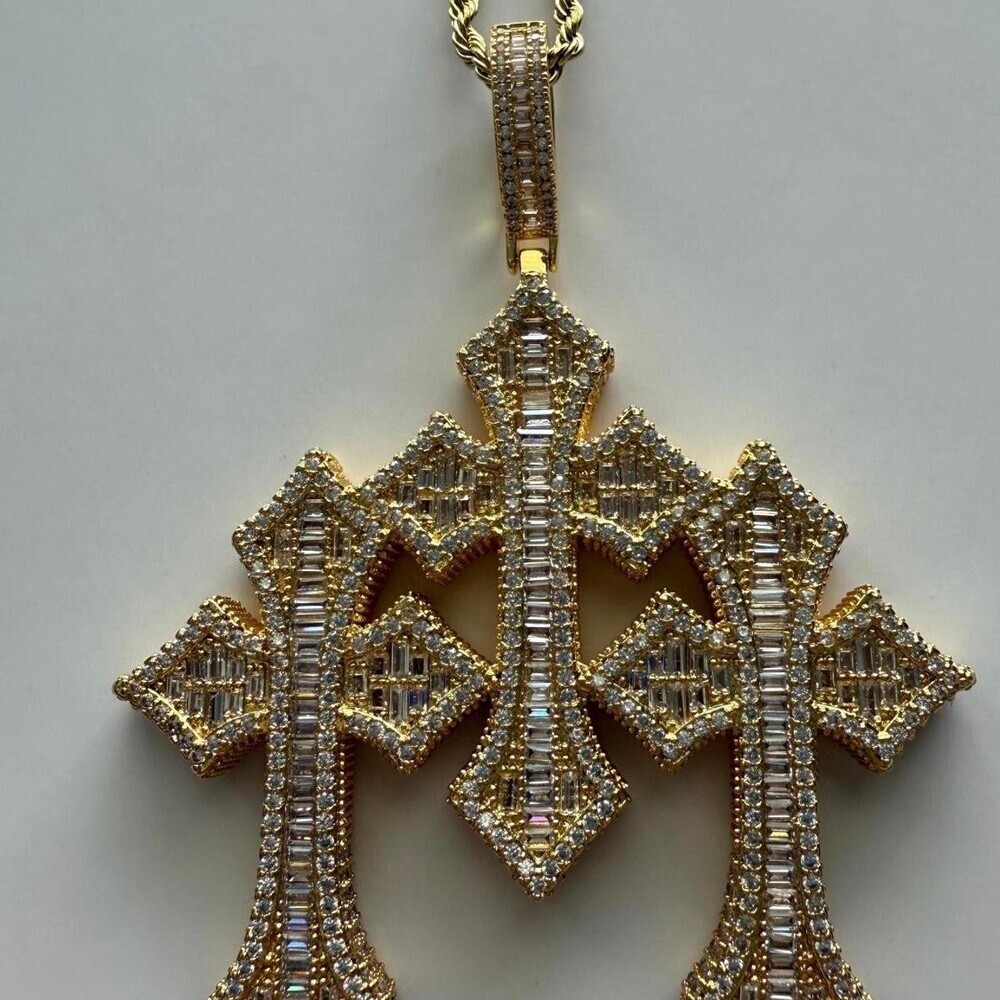 Triple Cross Pendant Necklace 24 inch rope chain